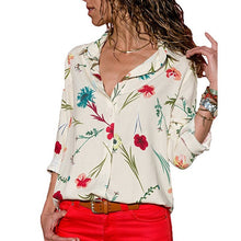 Load image into Gallery viewer, Women&#39;s Long Sleeve Floral Print Button-Down Turn-Down Collar Shirt/Blouse
