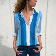 Load image into Gallery viewer, Women&#39;s Long Sleeve Button-Down Turn-Down Collar Stripe Shirt/Blouse
