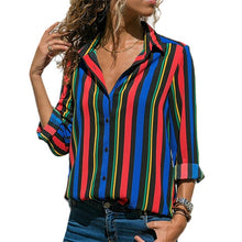 Load image into Gallery viewer, Women&#39;s Long Sleeve Button-Down Turn-Down Collar Stripe Shirt/Blouse
